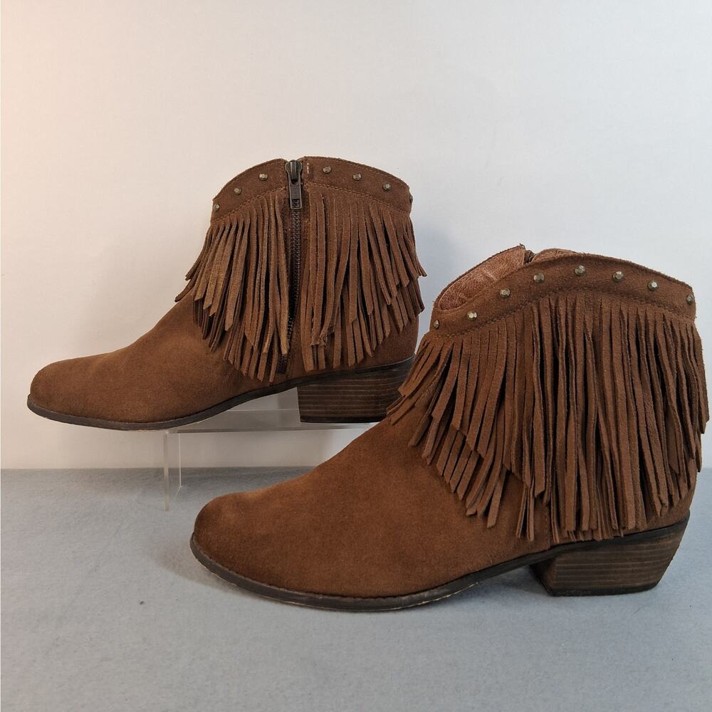 Minnetonka Fringe Ankle Boot Bootie Women's 10 Hard Sole Moccasin Boho Retro